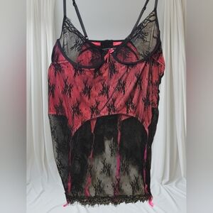 Hot Pink and Black Sheer Lace Bustier
